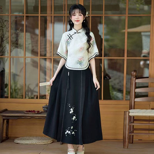 Republic of China Style New Chinese Suzhou Cheongsam, Modified Youth-style Elegant Top & Dress Set, Summer Women Wear