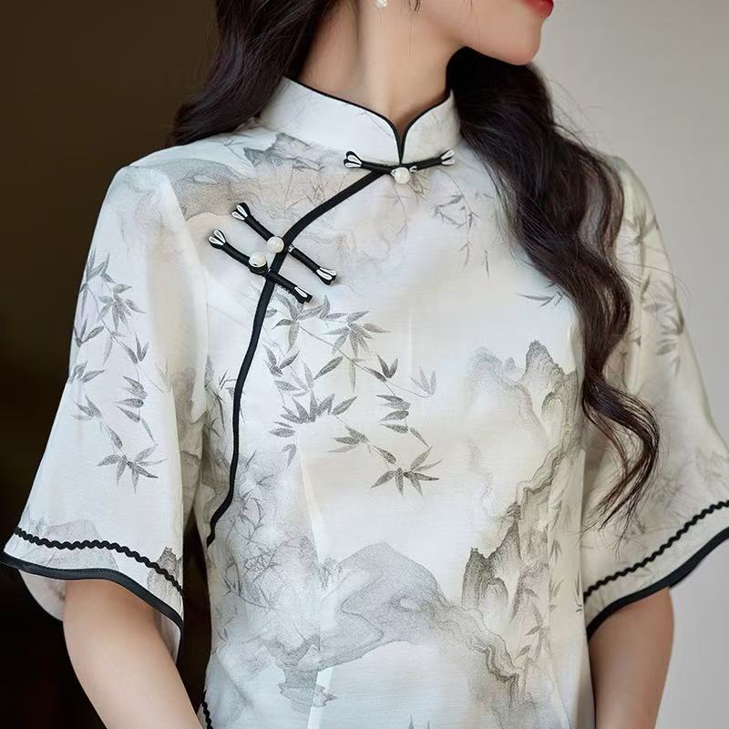 Republic of China Style New Chinese Suzhou Cheongsam, Modified Youth-style Elegant Top & Dress Set, Summer Women Wear