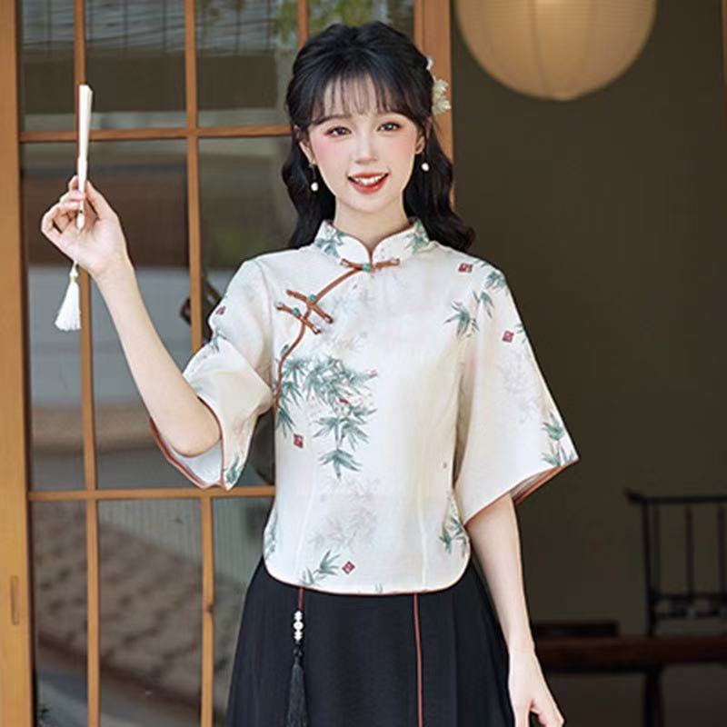 Republic of China Style New Chinese Suzhou Cheongsam, Modified Youth-style Elegant Top & Dress Set, Summer Women Wear