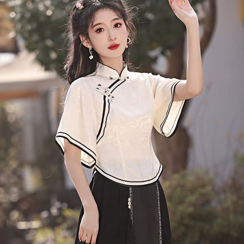 Republic of China Style New Chinese Suzhou Cheongsam, Modified Youth-style Elegant Top & Dress Set, Summer Women Wear