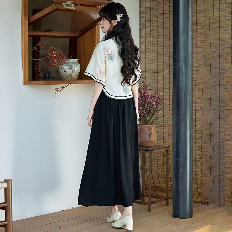 Republic of China Style New Chinese Suzhou Cheongsam, Modified Youth-style Elegant Top & Dress Set, Summer Women Wear