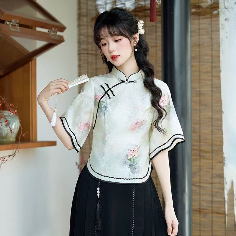 Republic of China Style New Chinese Suzhou Cheongsam, Modified Youth-style Elegant Top & Dress Set, Summer Women Wear