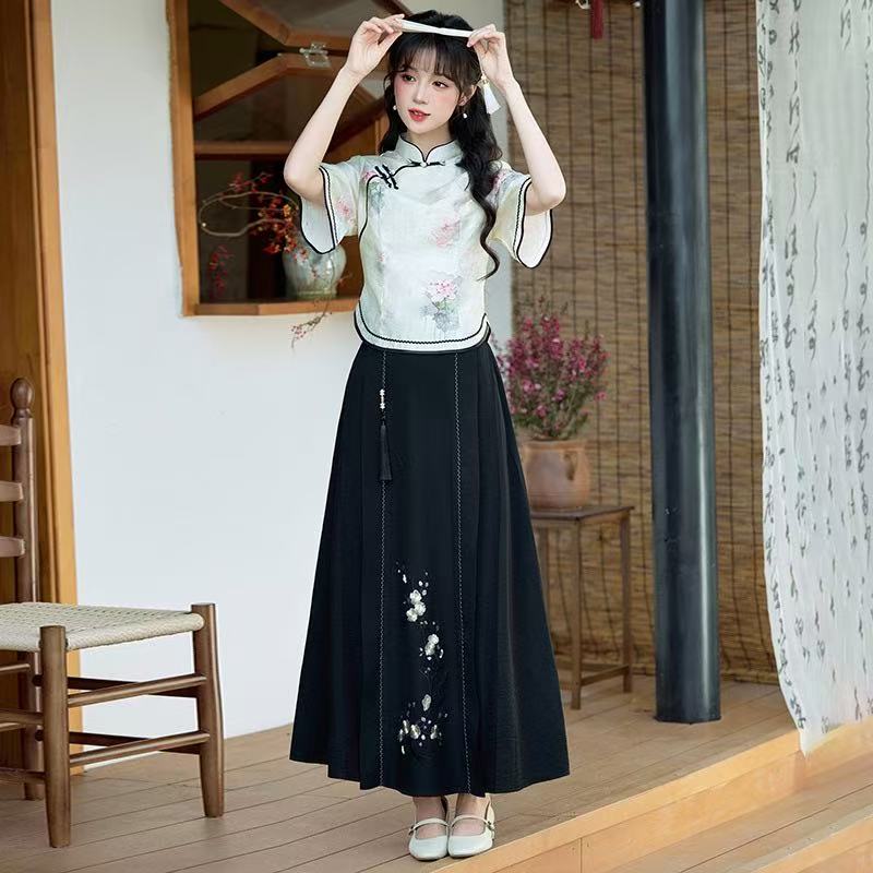 Republic of China Style New Chinese Suzhou Cheongsam, Modified Youth-style Elegant Top & Dress Set, Summer Women Wear