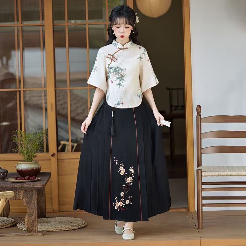 Republic of China Style New Chinese Suzhou Cheongsam, Modified Youth-style Elegant Top & Dress Set, Summer Women Wear
