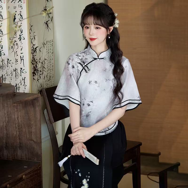 Republic of China Style New Chinese Suzhou Cheongsam, Modified Youth-style Elegant Top & Dress Set, Summer Women Wear