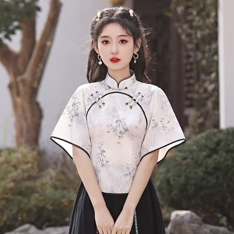Republic of China Style New Chinese Suzhou Cheongsam, Modified Youth-style Elegant Top & Dress Set, Summer Women Wear