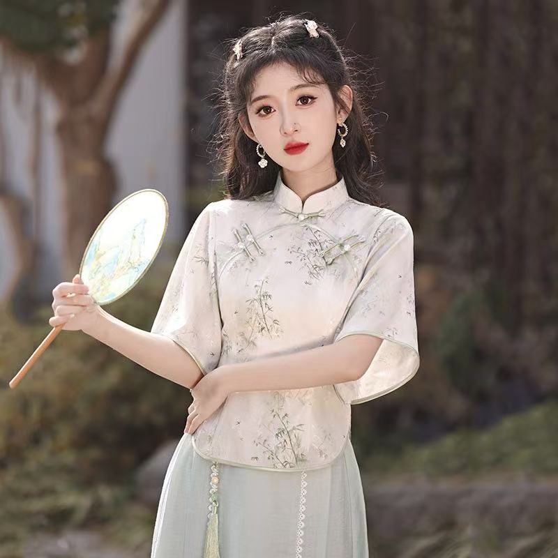 Republic of China Style New Chinese Suzhou Cheongsam, Modified Youth-style Elegant Top & Dress Set, Summer Women Wear